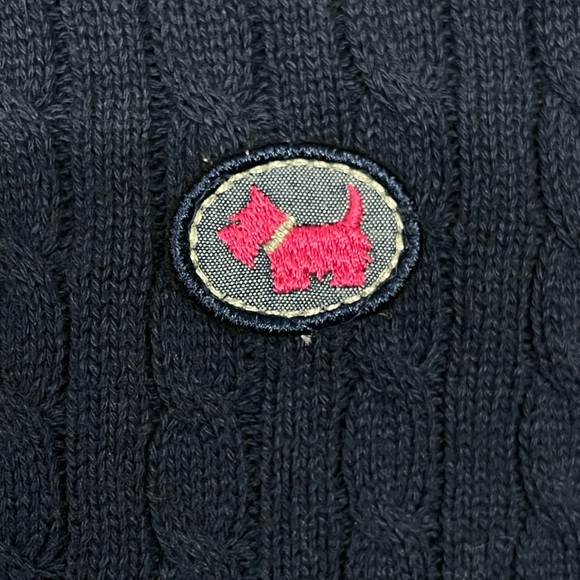 Ferrini Girl Navy Cable Knit Cardigan with Pink and Yellow Strip Accents Size 10 - Picture 4 of 6